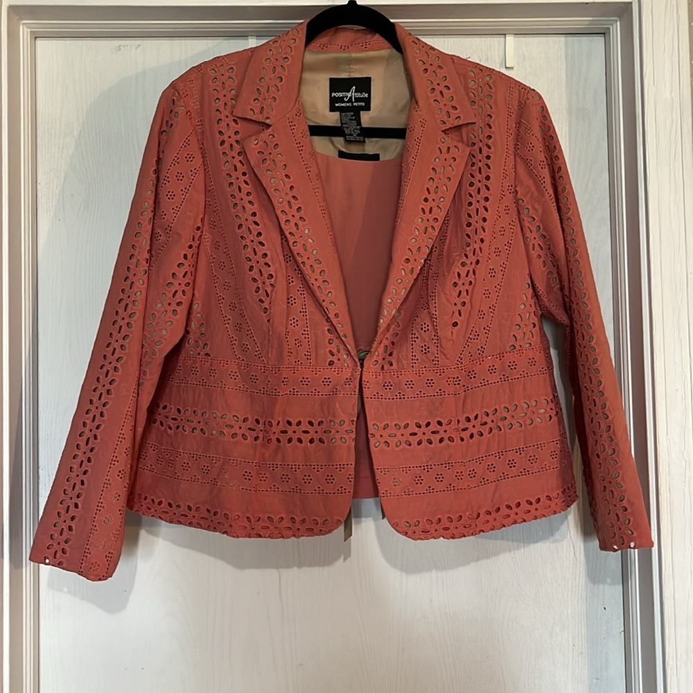 Positive Attitude Coral & Tan 3 Piece Pant Suit Size 18P